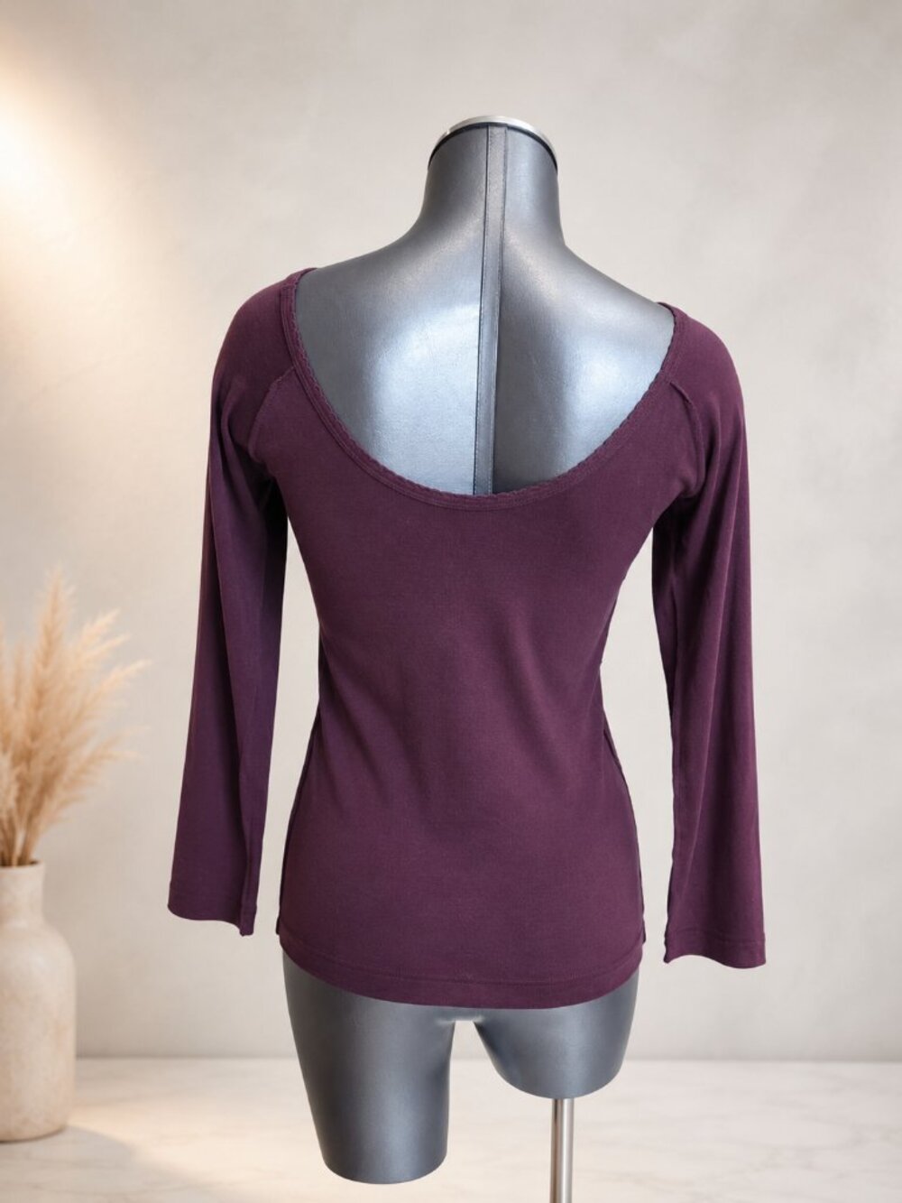 Sonia Rykiel Paris Burgundy Cotton Lace Rhinestone Long Sleeve Top Size L - Picture 5 of 10